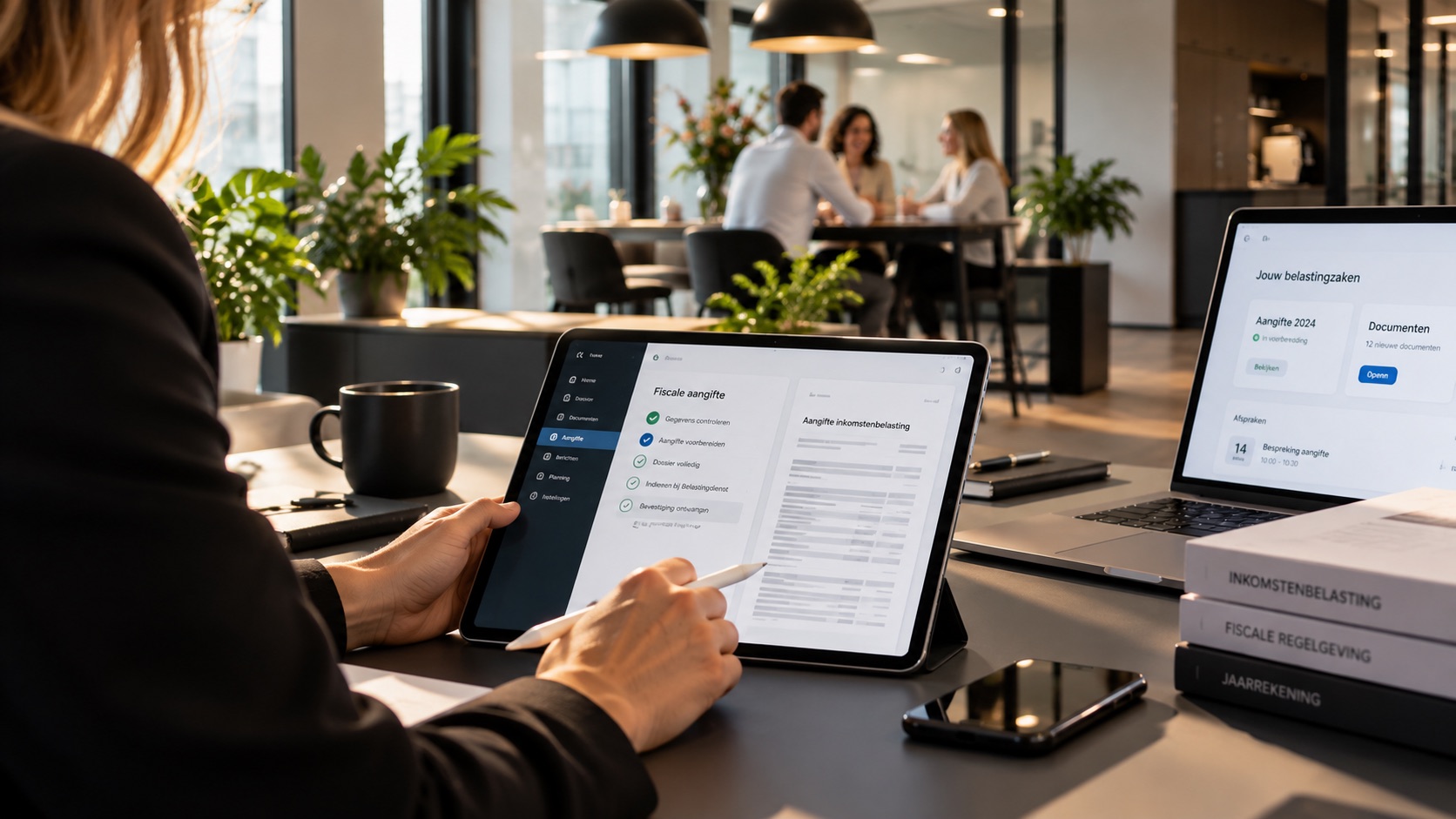 Een fiscale aangifte wordt stap voor stap gecontroleerd op een tablet